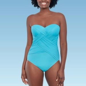 Dreamsuit Miracle Brands Slim Control Draped Shirred Bandeau Swimsuit NWT